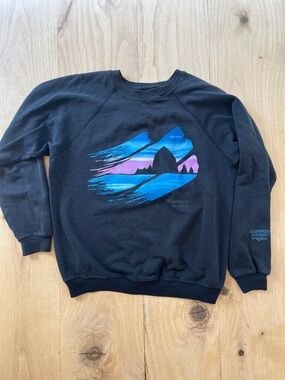 Perfectly Faded Black Vintage Cannon Beach/Haystack Rock Sweatshirt